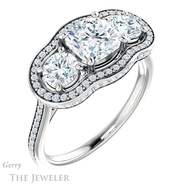 Cushion Cut Forever One Moissanite Engagement Ring #GTJ1095-cushion-fb-w | Gerry The Jeweler Cushion Cut Forever Brilliant Moissanite Engagement Ring #GTJ1095-cushion-fb-w
