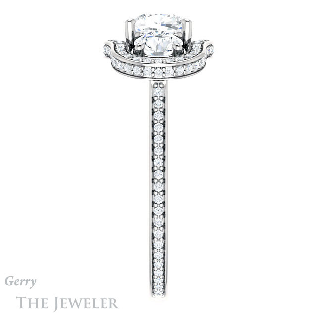Cushion Cut Forever One Moissanite Engagement Ring #GTJ1095-cushion-fb-w | Gerry The Jeweler Cushion Cut Forever Brilliant Moissanite Engagement Ring #GTJ1095-cushion-fb-w
