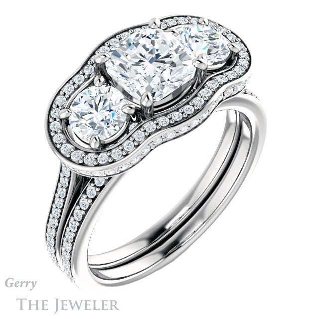 Cushion Cut Forever One Moissanite Engagement Ring #GTJ1095-cushion-fb-w | Gerry The Jeweler Cushion Cut Forever Brilliant Moissanite Engagement Ring #GTJ1095-cushion-fb-w