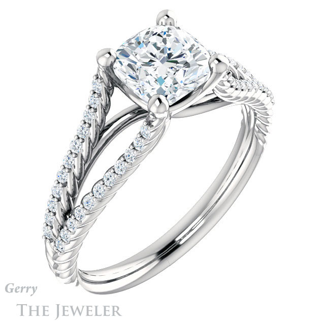 Cushion Cut Forever One Moissanite Engagement Ring #GTJ1096-cushion-fo-w