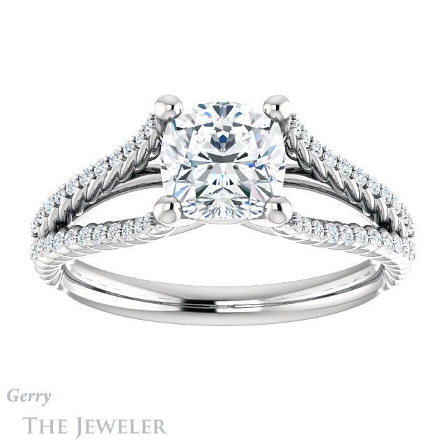 Cushion Cut Forever One Moissanite Engagement Ring #GTJ1096-cushion-fo-w