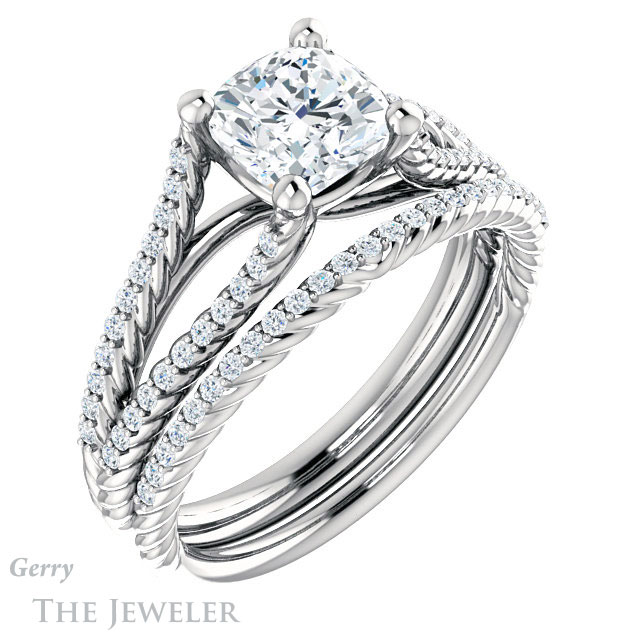 Cushion Cut Forever One Moissanite Engagement Ring #GTJ1096-cushion-fo-w