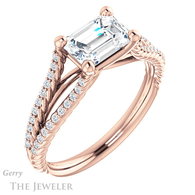 Emerald Cut Forever Brilliant Moissanite Engagement Ring #GTJ1096-emerald-fb-r