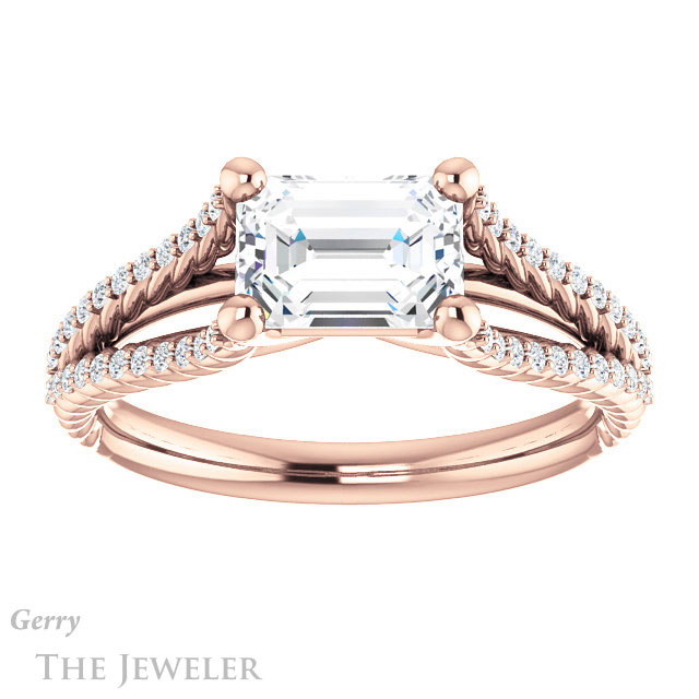 Emerald Cut Forever Brilliant Moissanite Engagement Ring #GTJ1096-emerald-fb-r