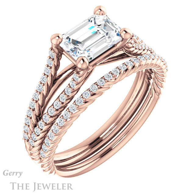 Emerald Cut Forever Brilliant Moissanite Engagement Ring #GTJ1096-emerald-fb-r