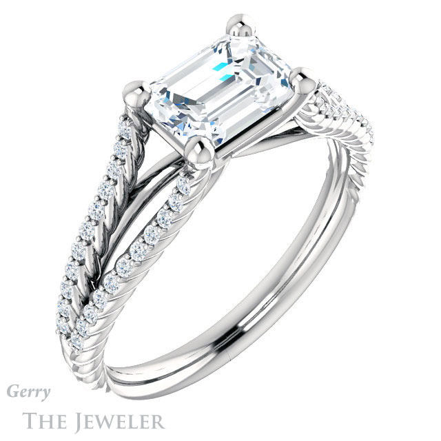 Emerald Cut Forever Brilliant Moissanite Engagement Ring #GTJ1096-emerald-fb-w