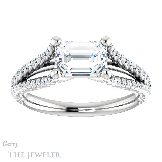 Emerald Cut Forever Brilliant Moissanite Engagement Ring #GTJ1096-emerald-fb-w