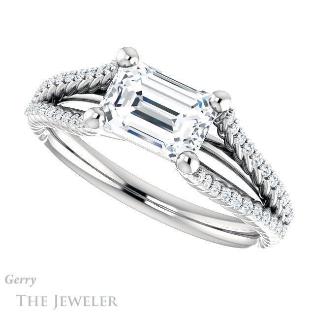 Emerald Cut Forever Brilliant Moissanite Engagement Ring #GTJ1096-emerald-fb-w