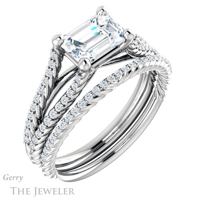 Emerald Cut Forever Brilliant Moissanite Engagement Ring #GTJ1096-emerald-fb-w