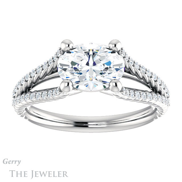 Oval Shaped Forever One Moissanite Engagement Ring #GTJ1096-oval-fo-w