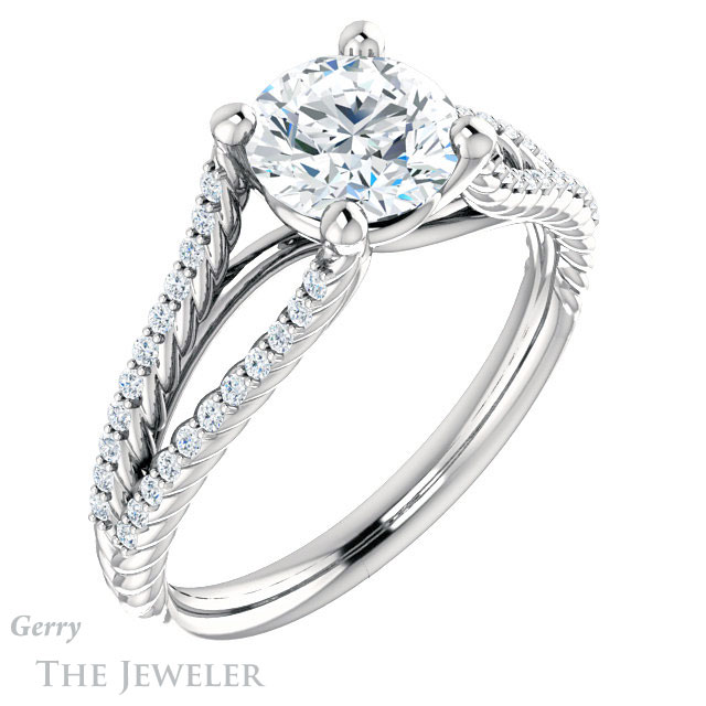 Round Cut Forever One Moissanite Engagement Ring #GTJ1096-round-fo-w