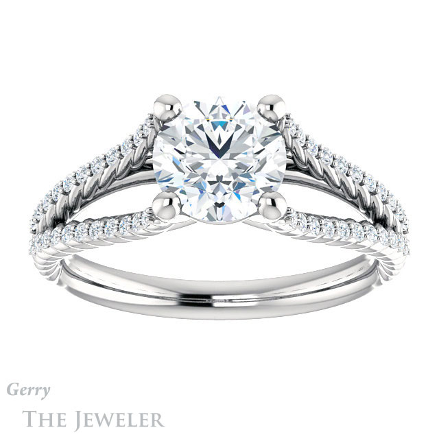 Round Cut Forever One Moissanite Engagement Ring #GTJ1096-round-fo-w