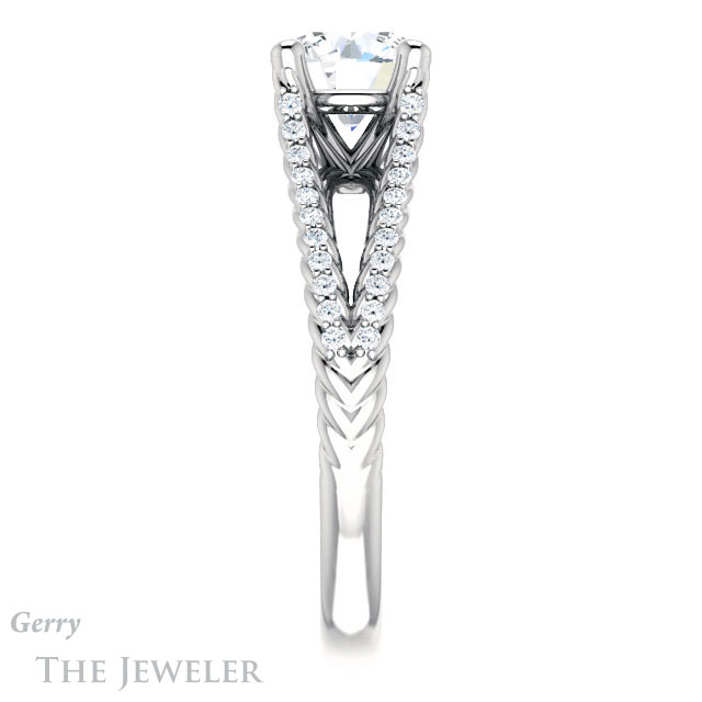 Round Cut Forever One Moissanite Engagement Ring #GTJ1096-round-fo-w