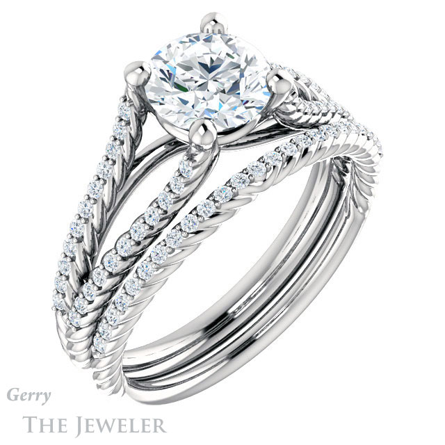 Round Cut Forever One Moissanite Engagement Ring #GTJ1096-round-fo-w