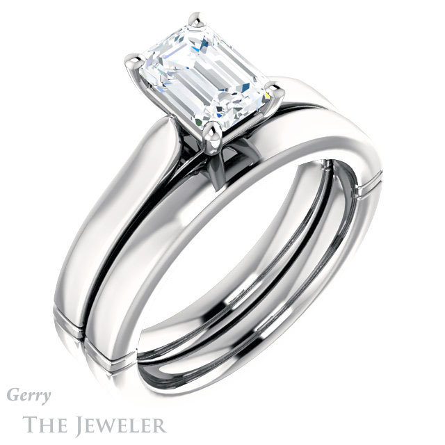 Emerald Cut Forever Brilliant Moissanite Engagement Ring #GTJ1097-emerald-fb-w