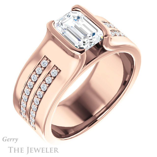Emerald Cut Forever One Moissanite Engagement Ring #GTJ1098-emerald-fb-r | Gerry The Jeweler Emerald Cut Forever Brilliant Moissanite Engagement Ring #GTJ1098-emerald-fb-r