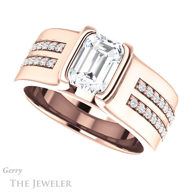 Emerald Cut Forever One Moissanite Engagement Ring #GTJ1098-emerald-fb-r | Gerry The Jeweler Emerald Cut Forever Brilliant Moissanite Engagement Ring #GTJ1098-emerald-fb-r