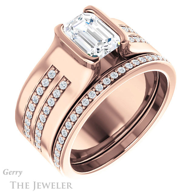 Emerald Cut Forever One Moissanite Engagement Ring #GTJ1098-emerald-fb-r | Gerry The Jeweler Emerald Cut Forever Brilliant Moissanite Engagement Ring #GTJ1098-emerald-fb-r