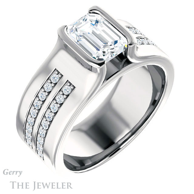 Emerald Cut Forever One Moissanite Engagement Ring #GTJ1098-emerald-fb-w | Gerry The Jeweler Emerald Cut Forever Brilliant Moissanite Engagement Ring #GTJ1098-emerald-fb-w
