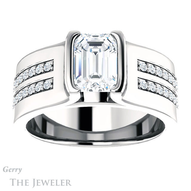 Emerald Cut Forever One Moissanite Engagement Ring #GTJ1098-emerald-fb-w | Gerry The Jeweler Emerald Cut Forever Brilliant Moissanite Engagement Ring #GTJ1098-emerald-fb-w