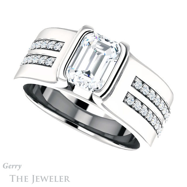 Emerald Cut Forever One Moissanite Engagement Ring #GTJ1098-emerald-fb-w | Gerry The Jeweler Emerald Cut Forever Brilliant Moissanite Engagement Ring #GTJ1098-emerald-fb-w