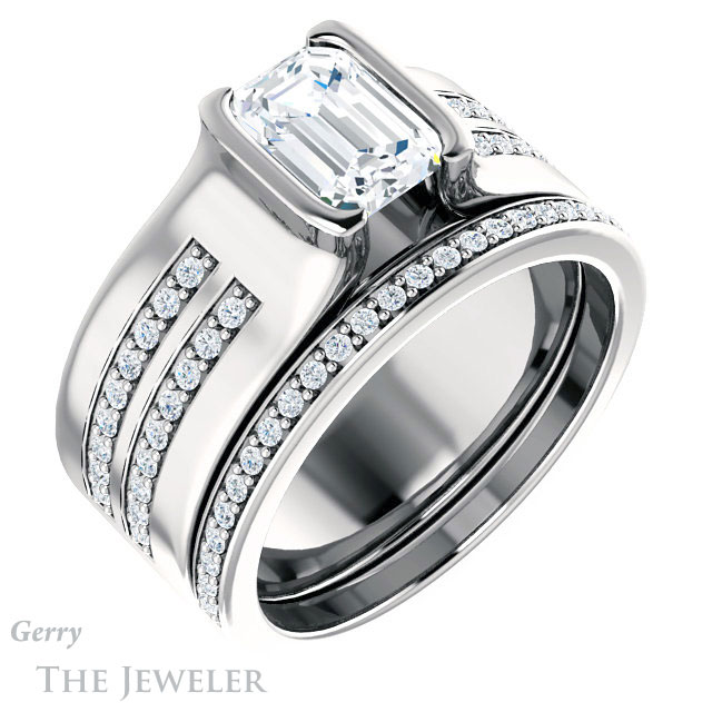 Emerald Cut Forever One Moissanite Engagement Ring #GTJ1098-emerald-fb-w | Gerry The Jeweler Emerald Cut Forever Brilliant Moissanite Engagement Ring #GTJ1098-emerald-fb-w