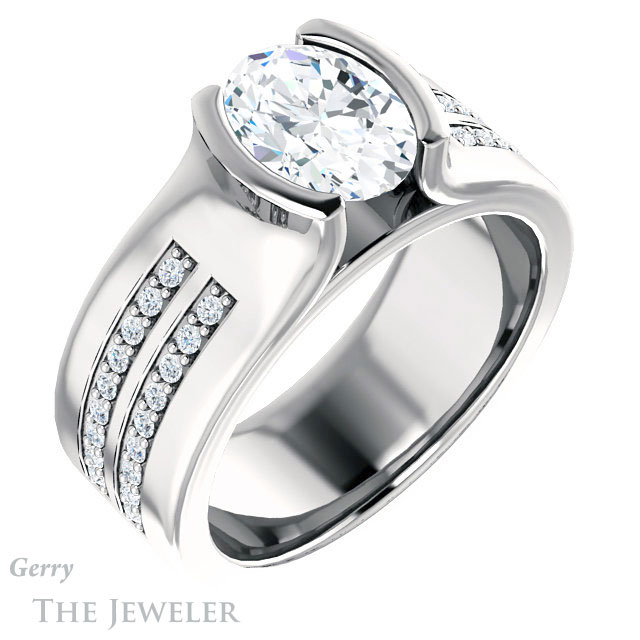 Oval Shaped Forever One Moissanite Engagement Ring #GTJ1098-oval-fo-w | Gerry The Jeweler Oval Shaped Forever One Moissanite Engagement Ring #GTJ1098-oval-fo-w