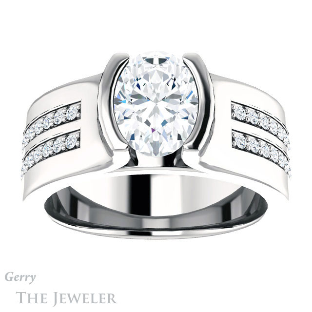 Oval Shaped Forever One Moissanite Engagement Ring #GTJ1098-oval-fo-w | Gerry The Jeweler Oval Shaped Forever One Moissanite Engagement Ring #GTJ1098-oval-fo-w