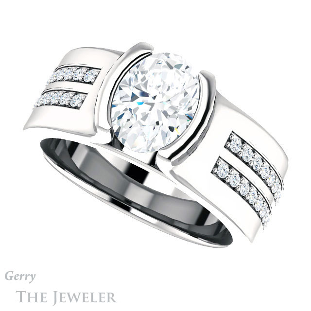 Oval Shaped Forever One Moissanite Engagement Ring #GTJ1098-oval-fo-w | Gerry The Jeweler Oval Shaped Forever One Moissanite Engagement Ring #GTJ1098-oval-fo-w