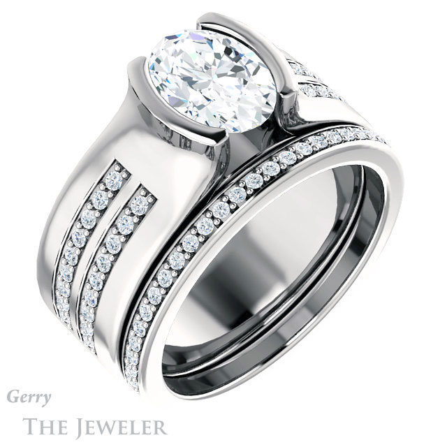 Oval Shaped Forever One Moissanite Engagement Ring #GTJ1098-oval-fo-w | Gerry The Jeweler Oval Shaped Forever One Moissanite Engagement Ring #GTJ1098-oval-fo-w