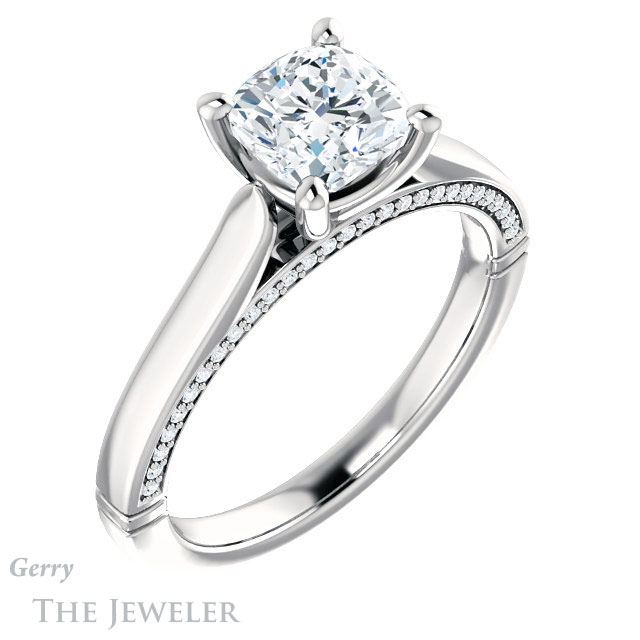 Cushion Cut Forever One Moissanite Engagement Ring #GTJ1099-cushion-fo-w