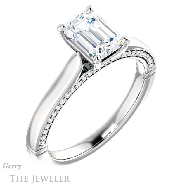 Emerald Cut Forever One Moissanite Engagement Ring #GTJ1099-emerald-fb-w 4 Emerald Cut Forever Brilliant Moissanite Engagement Ring #GTJ1099-emerald-fb-w