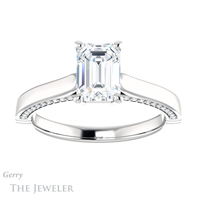 Emerald Cut Forever One Moissanite Engagement Ring #GTJ1099-emerald-fb-w 1 Emerald Cut Forever Brilliant Moissanite Engagement Ring #GTJ1099-emerald-fb-w