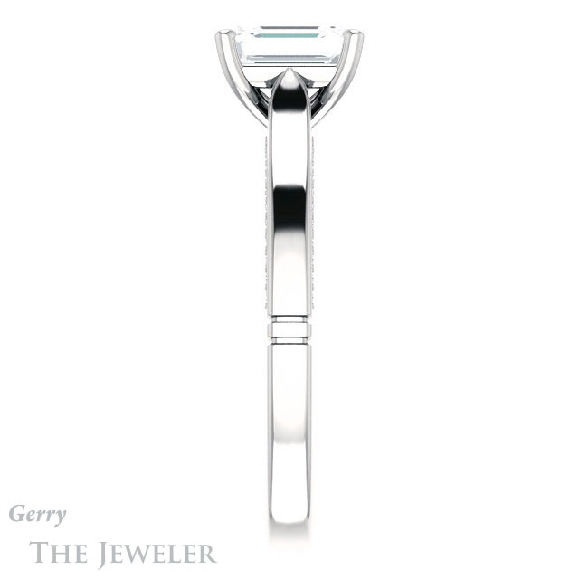 Emerald Cut Forever One Moissanite Engagement Ring #GTJ1099-emerald-fb-w 3 Emerald Cut Forever Brilliant Moissanite Engagement Ring #GTJ1099-emerald-fb-w