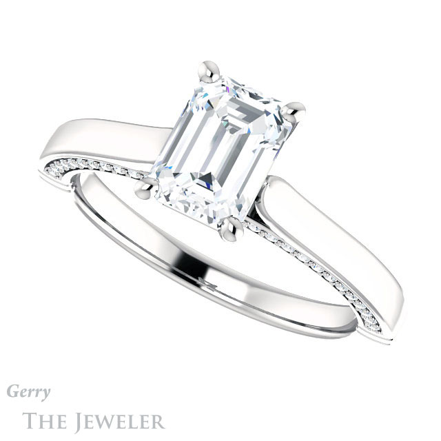 Emerald Cut Forever One Moissanite Engagement Ring #GTJ1099-emerald-fb-w 5 Emerald Cut Forever Brilliant Moissanite Engagement Ring #GTJ1099-emerald-fb-w