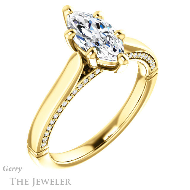 Marquise Cut Forever One Moissanite Engagement Ring #GTJ1099-marquise-fb-y 4 Marquise Cut Forever Brilliant Moissanite Engagement Ring #GTJ1099-marquise-fb-y