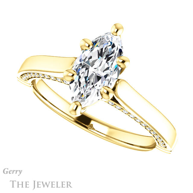 Marquise Cut Forever One Moissanite Engagement Ring #GTJ1099-marquise-fb-y 5 Marquise Cut Forever Brilliant Moissanite Engagement Ring #GTJ1099-marquise-fb-y