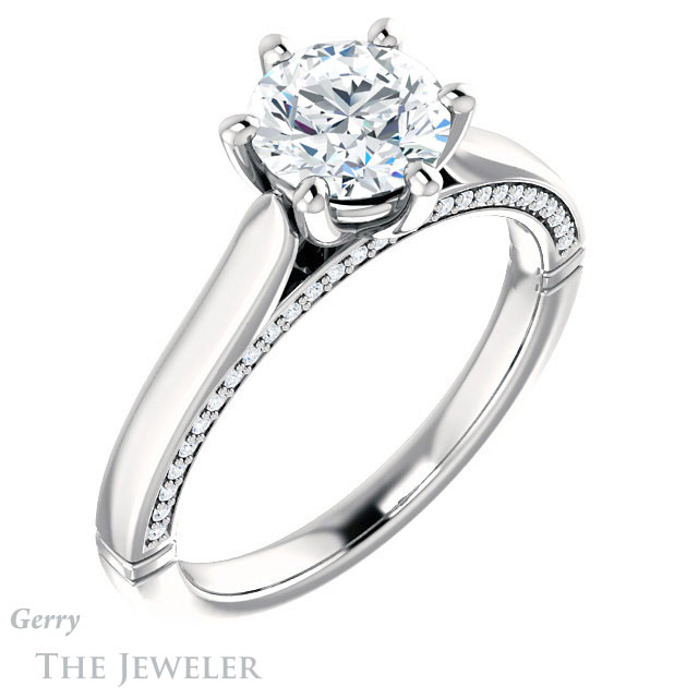 Round Cut Forever One Moissanite Engagement Ring #GTJ1099-round-fo-w 4 Round Cut Forever One Moissanite Engagement Ring #GTJ1099-round-fo-w