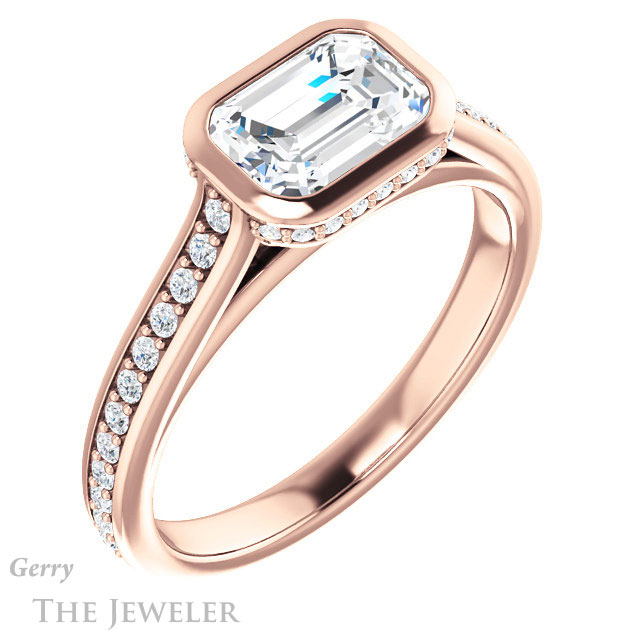 Emerald Cut Forever Brilliant Moissanite Engagement Ring #GTJ1100-emerald-fb-r