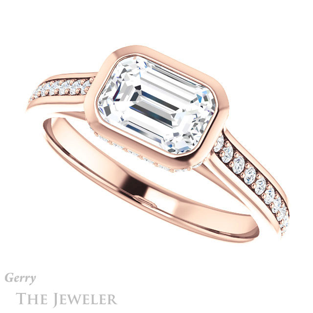 Emerald Cut Forever Brilliant Moissanite Engagement Ring #GTJ1100-emerald-fb-r