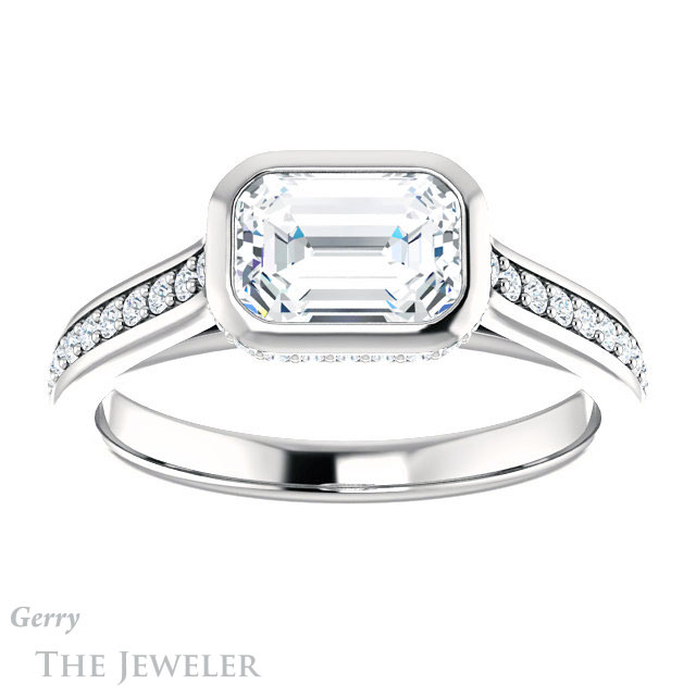 Emerald Cut Forever Brilliant Moissanite Engagement Ring #GTJ1100-emerald-fb-w