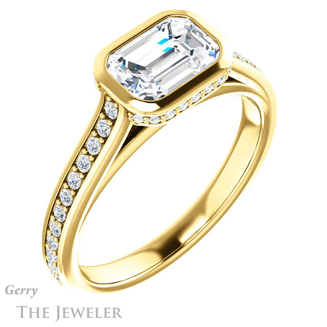 Emerald Cut Forever Brilliant Moissanite Engagement Ring #GTJ1100-emerald-fb-y