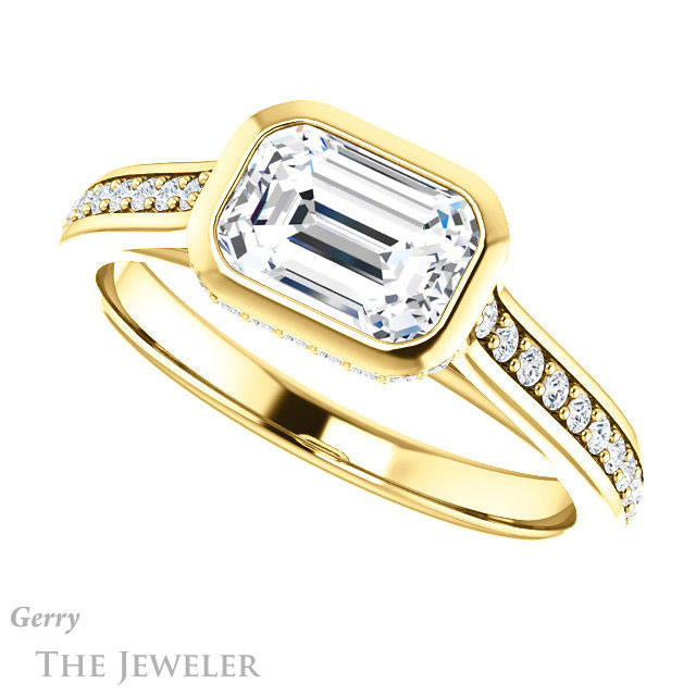 Emerald Cut Forever Brilliant Moissanite Engagement Ring #GTJ1100-emerald-fb-y