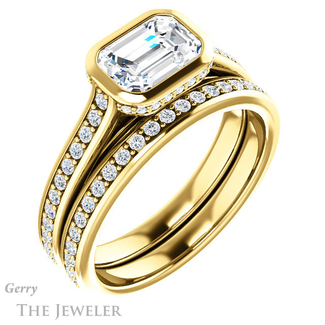 Emerald Cut Forever Brilliant Moissanite Engagement Ring #GTJ1100-emerald-fb-y