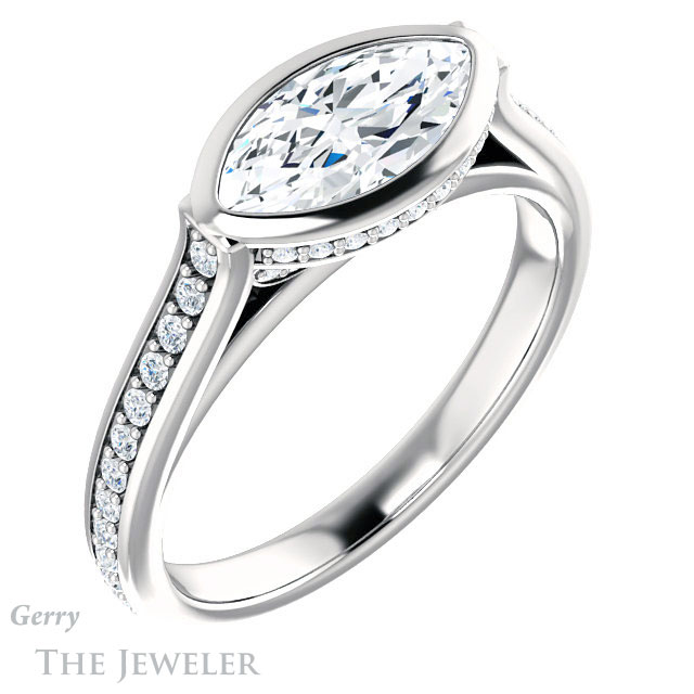 Marquise Cut Forever Brilliant Moissanite Engagement Ring #GTJ1100-marquise-fb-w