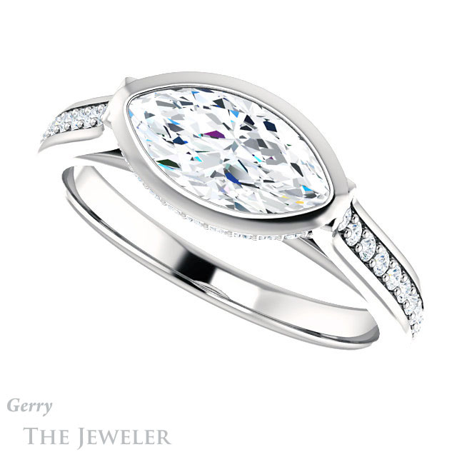 Marquise Cut Forever Brilliant Moissanite Engagement Ring #GTJ1100-marquise-fb-w