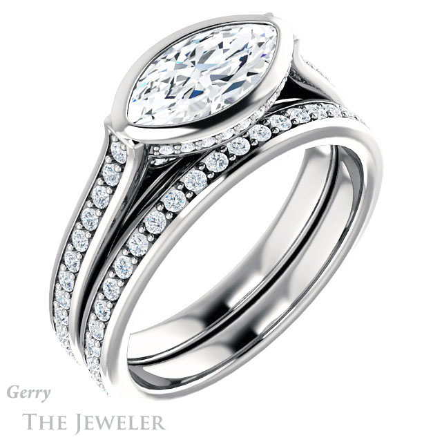 Marquise Cut Forever Brilliant Moissanite Engagement Ring #GTJ1100-marquise-fb-w
