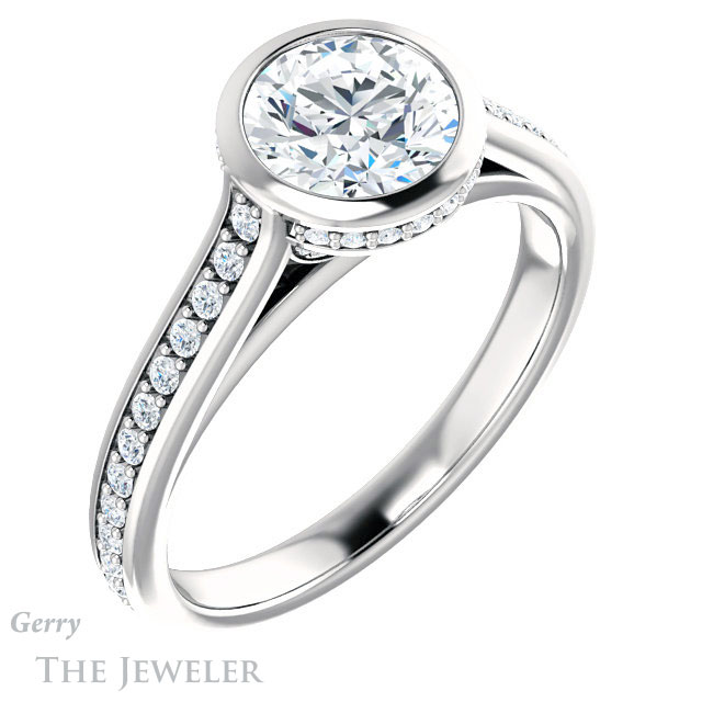 Round Cut Forever One Moissanite Engagement Ring #GTJ1100-round-fo-w 4 Round Cut Forever One Moissanite Engagement Ring #GTJ1100-round-fo-w