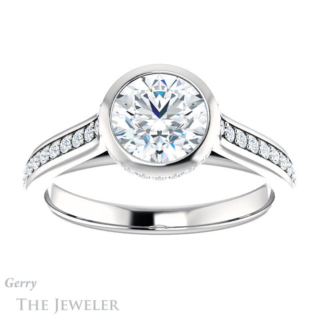 Round Cut Forever One Moissanite Engagement Ring #GTJ1100-round-fo-w 1 Round Cut Forever One Moissanite Engagement Ring #GTJ1100-round-fo-w
