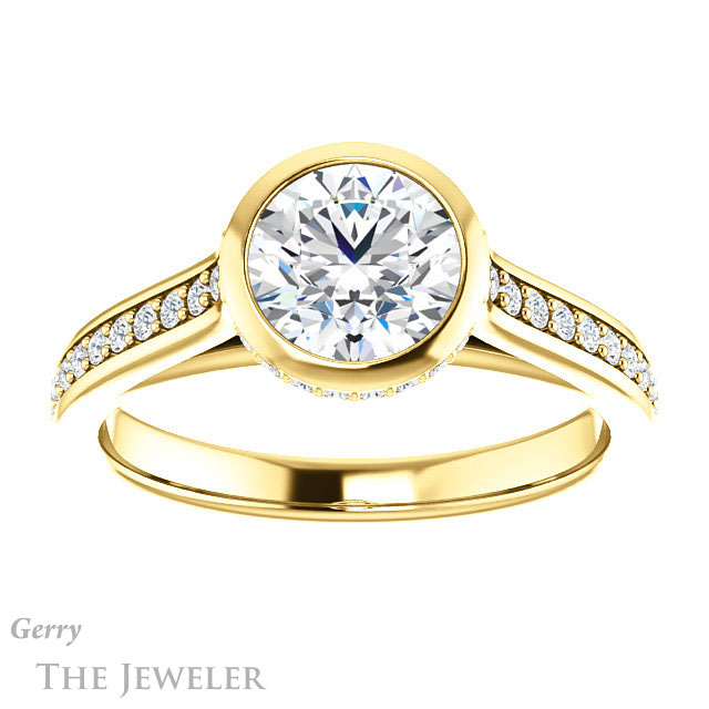 Round Cut Forever One Moissanite Engagement Ring #GTJ1100-round-fo-y